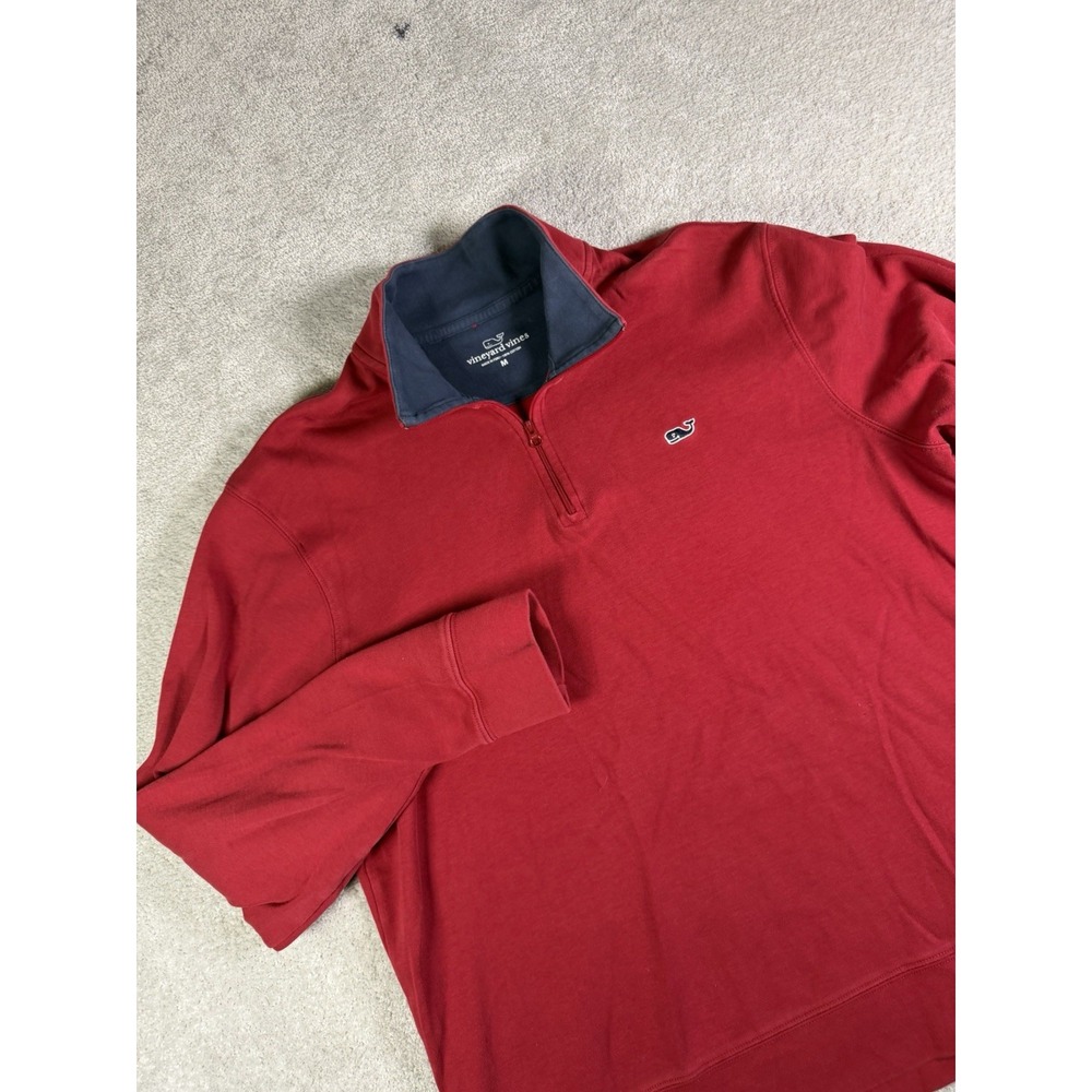 Vineyard Vines Whale Logo Quarter Zip Pullover Sweater Mens Medium Red Cotton